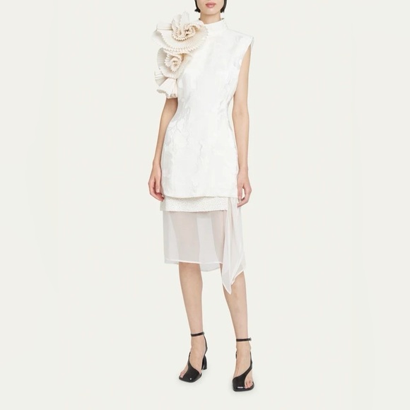 Dries Van Noten SS23 white jacquard dob mini dress pleat like new size 38 US 6 8 - Picture 7 of 14